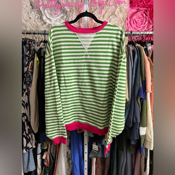 Free People Classic Striped Oversized Crewneck, Watermelon Combo, SMALL NWOT - Picture 3 of 3